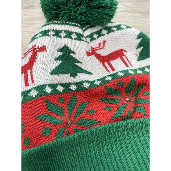 Christmas LED Light Up Beanie Winter Cap Ornament Black Colorful Pom Pom WORKING - Picture 2 of 3